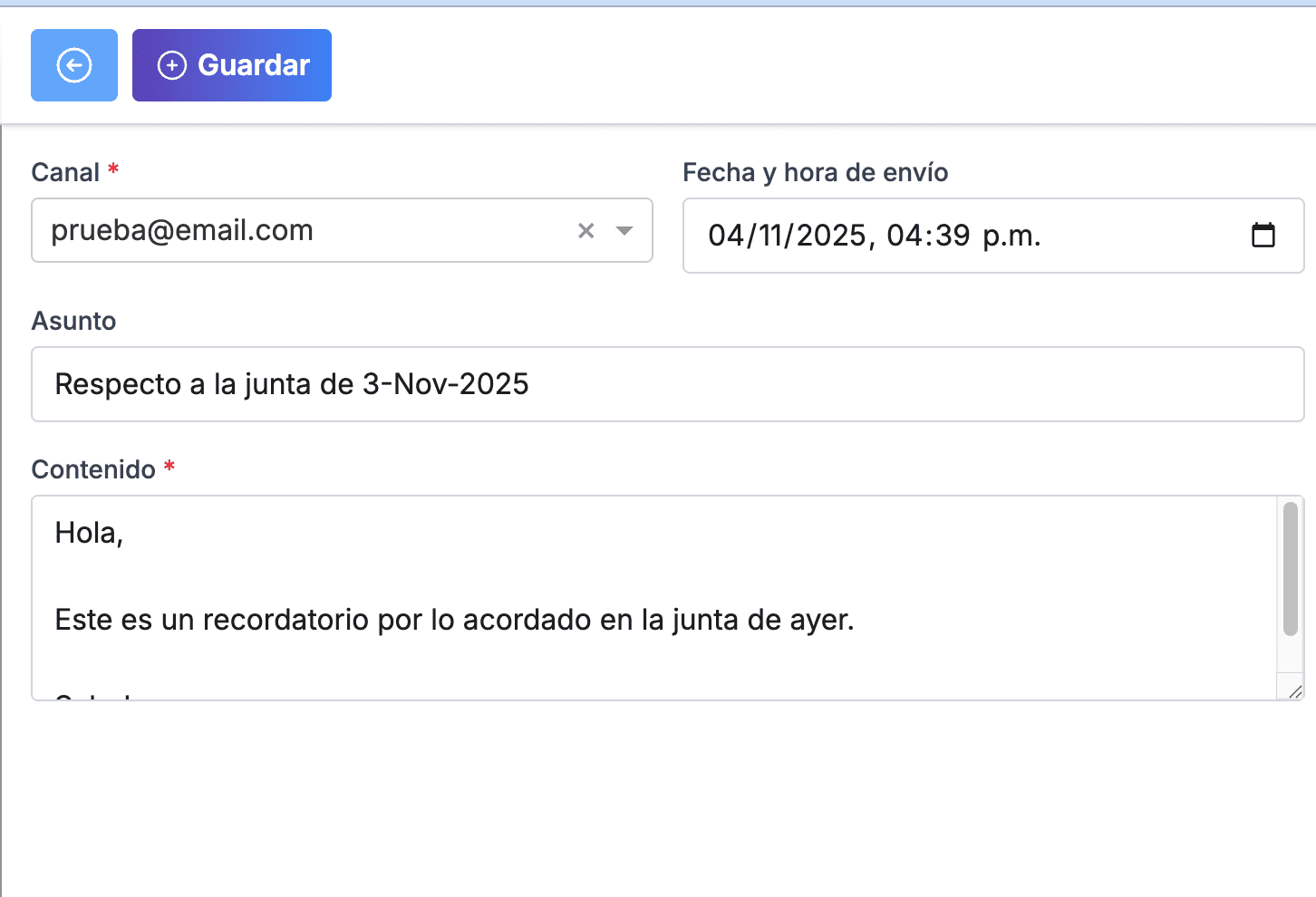 Mensajes del contacto (WhatsApp, email, etc.)