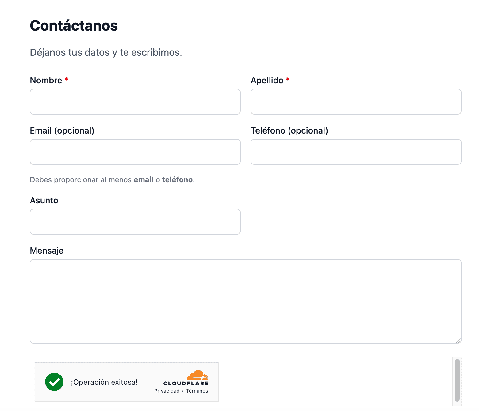 Formulario de contacto en tu Nimpage que envía los datos a tu sistema de contactos