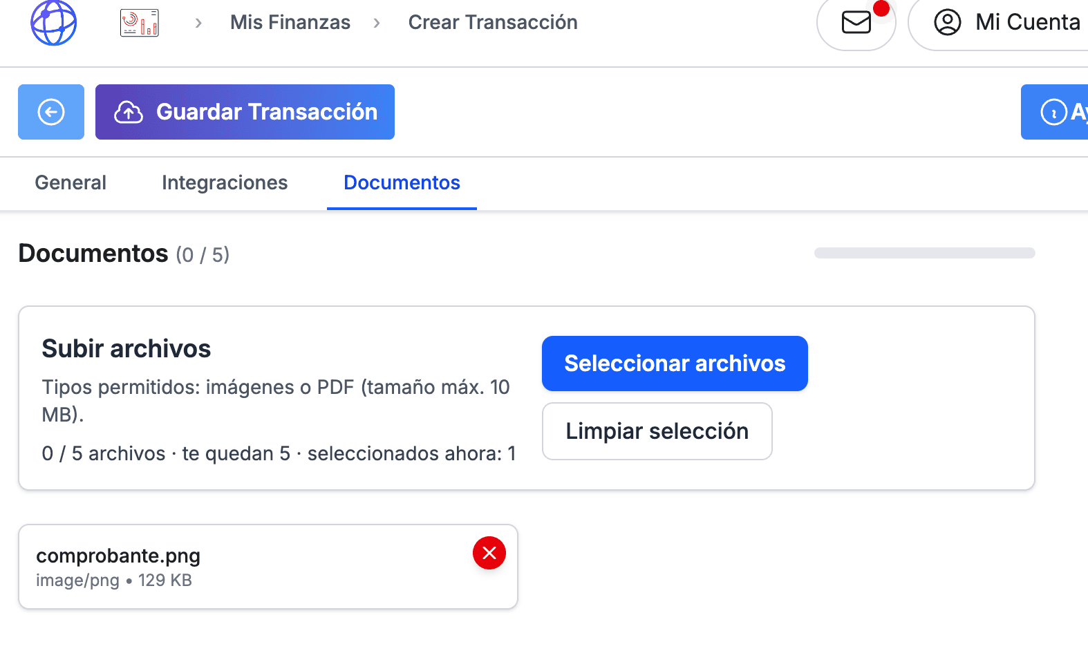 Adjuntar comprobante en imagen o PDF