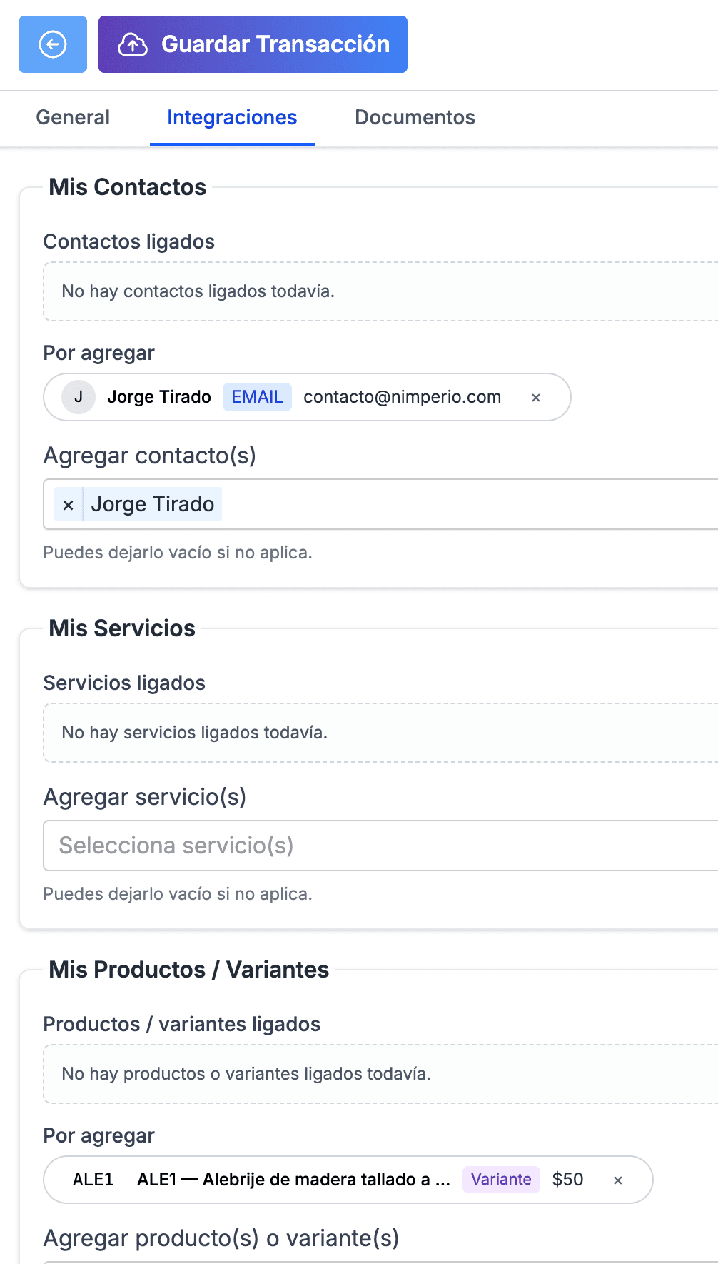 Vincular la transacción con cliente y producto/servicio
