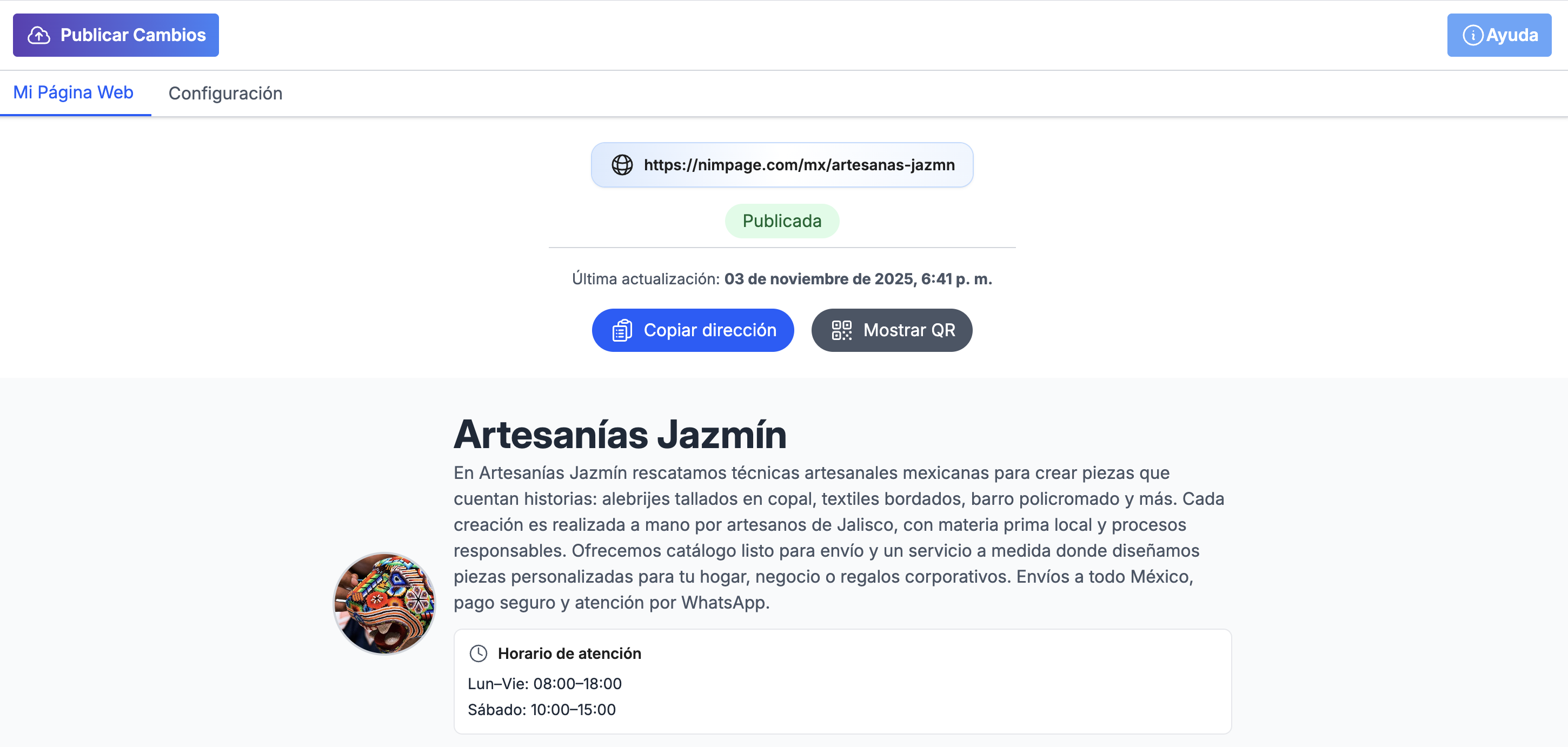 Constructor sencillo para crear tu Nimpage