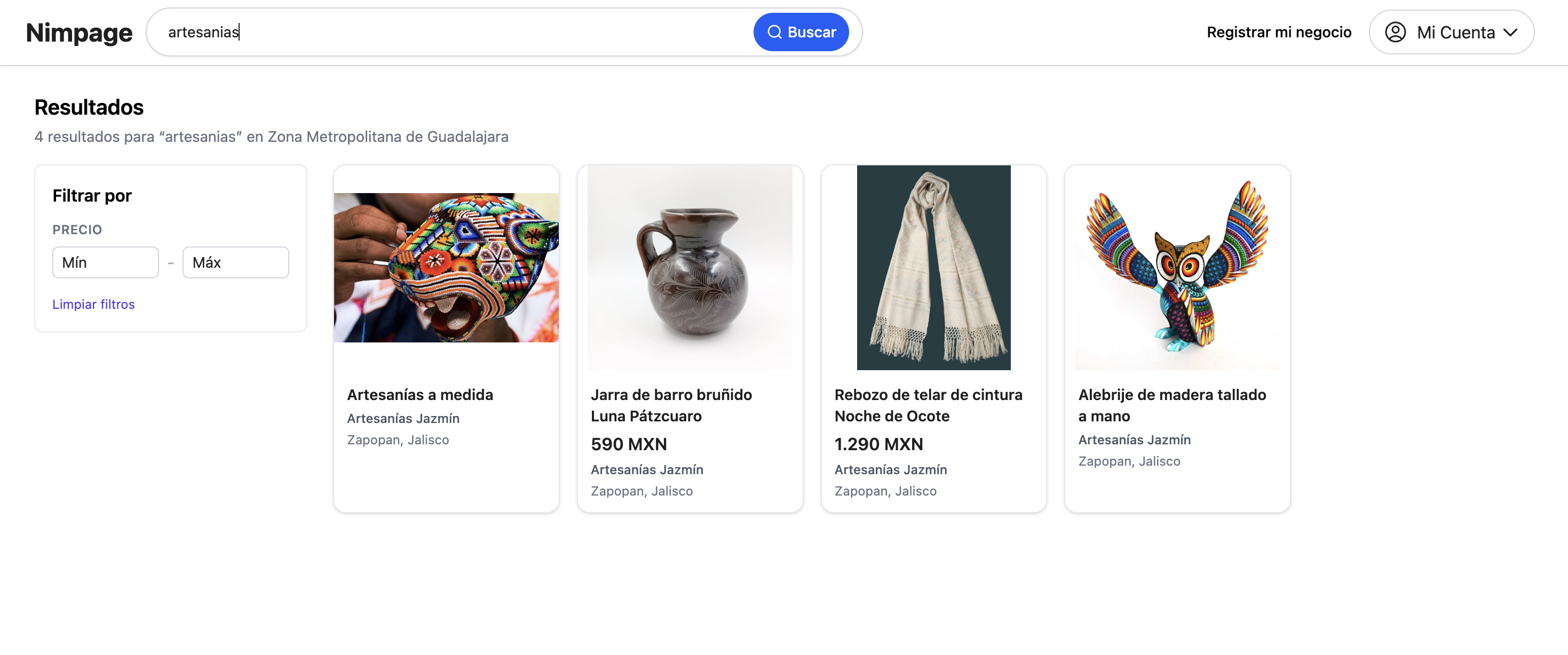 Resultados de búsqueda en Nimpage por ciudad y categoría